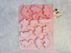 Molde silicona tricolor rosa 12 dinosaurios 